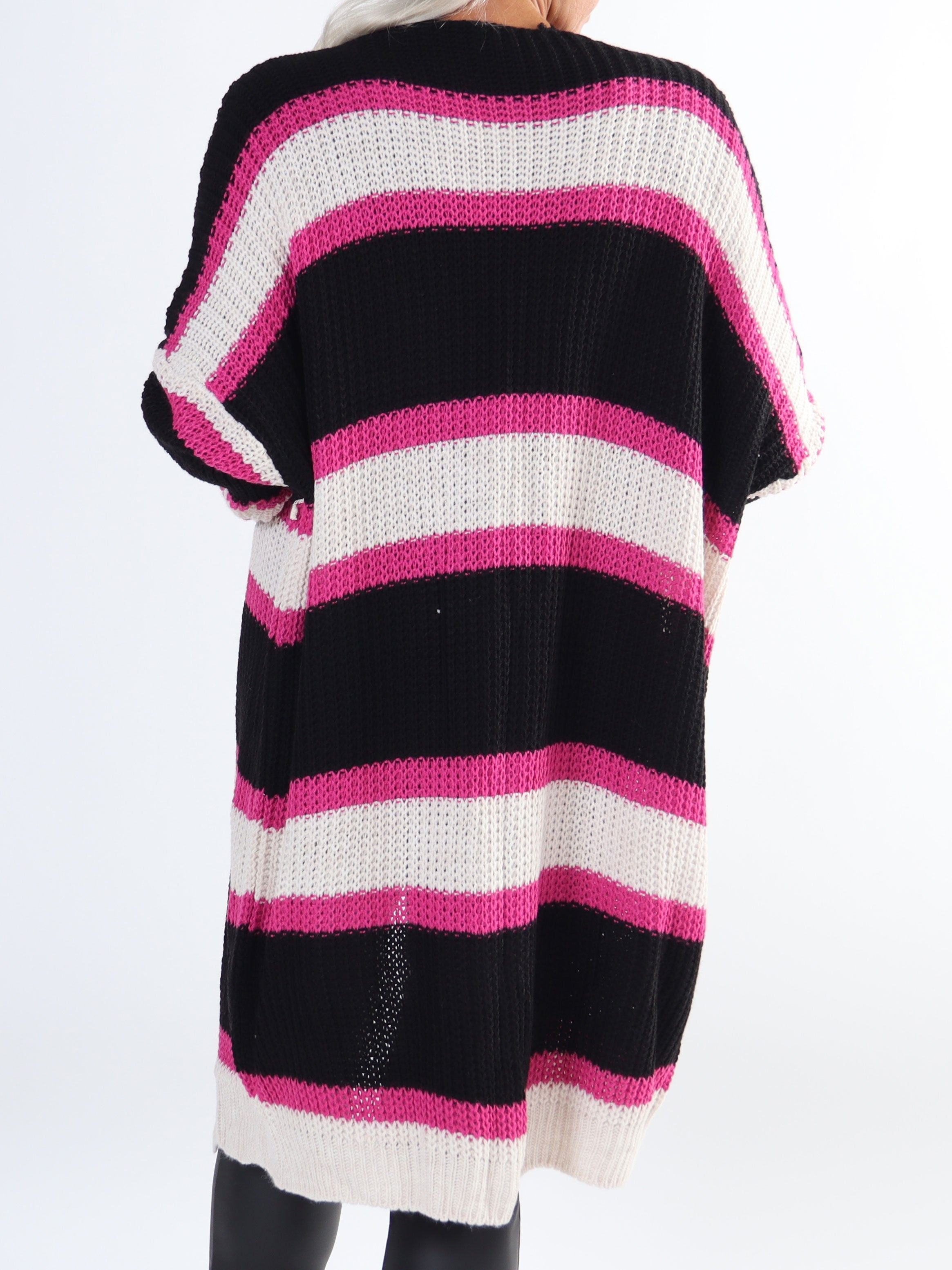 Kata - Flerfärgad randig plus size stickad kofta